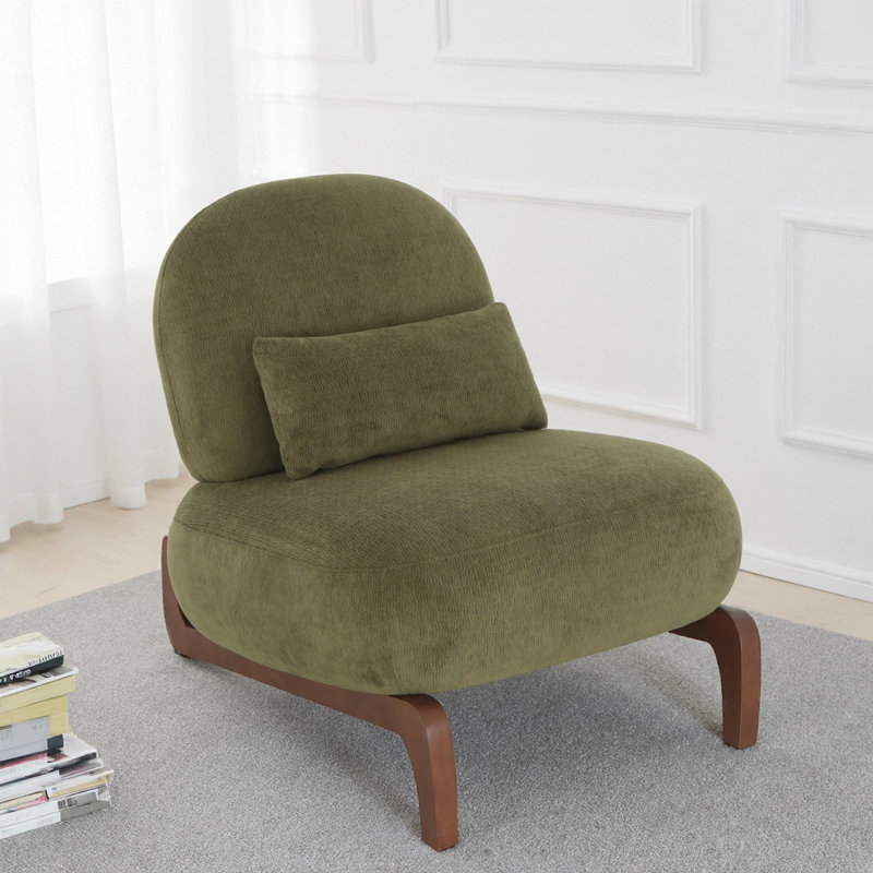 Chaise d'appoint en velours avec pieds en bois massif et coussin moelleux, fauteuil de lecture sans accoudoirs, Vert