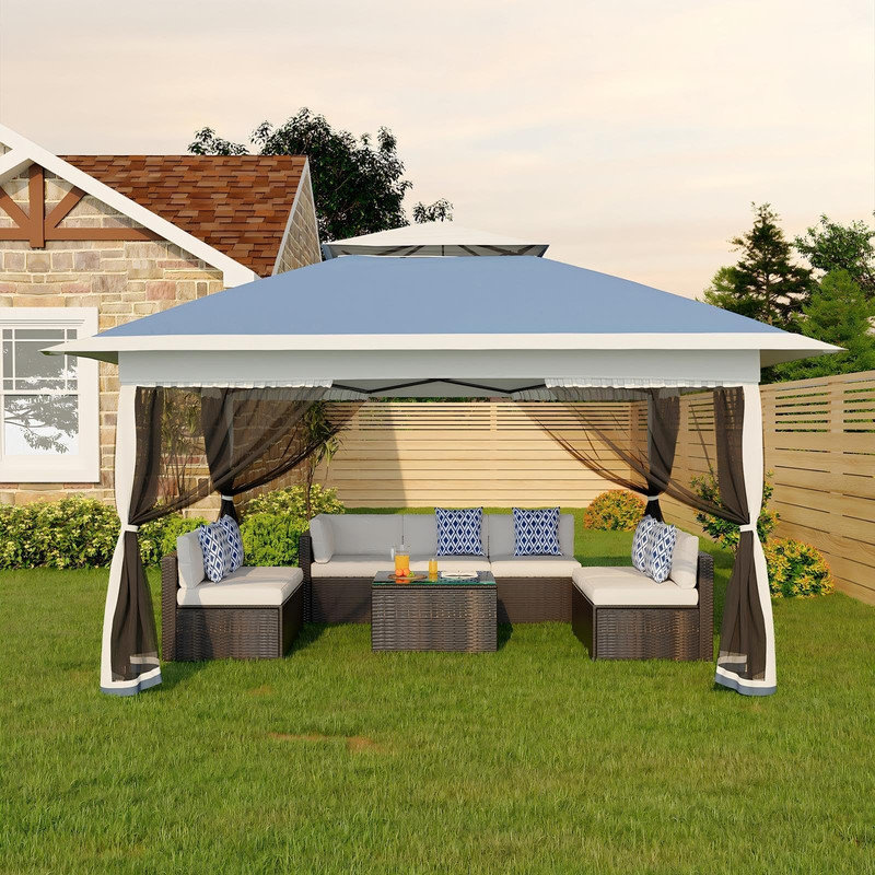 3m x 3m Pop Up Gazebo | Double Roof Garden Shelter with Netting & Sandbags | Height Adjustable Outdoor Party Tent, Cream