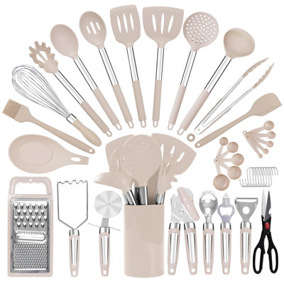 31 Pcs Silicone Cooking Utensil Set, Non-stick Heat Resistant, Dishwasher Safe, Bpa Free, Khaki
