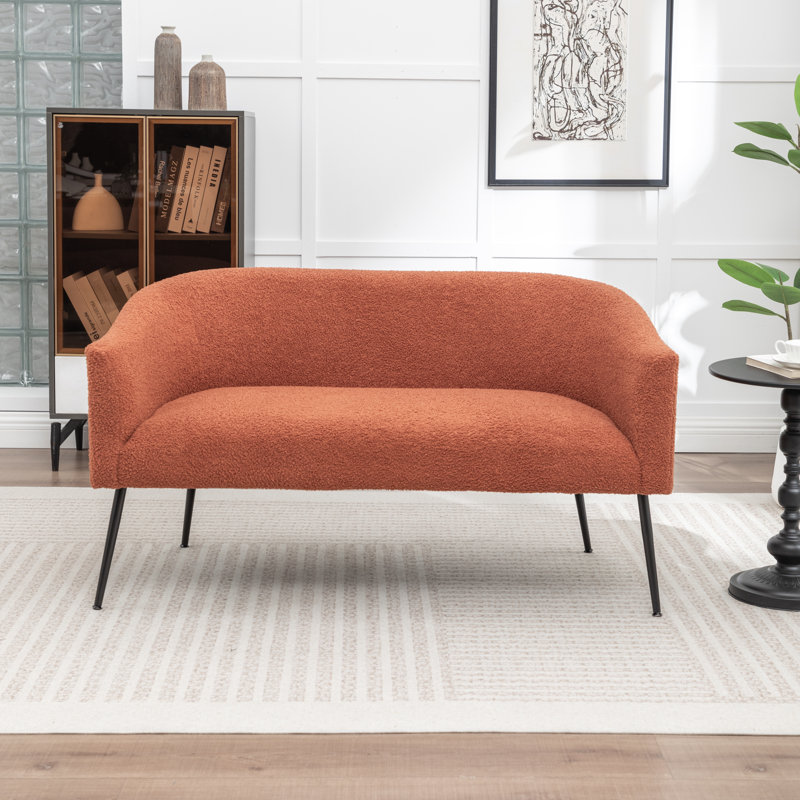 Upholstered Faux Fur Loveseat, Orange, Black