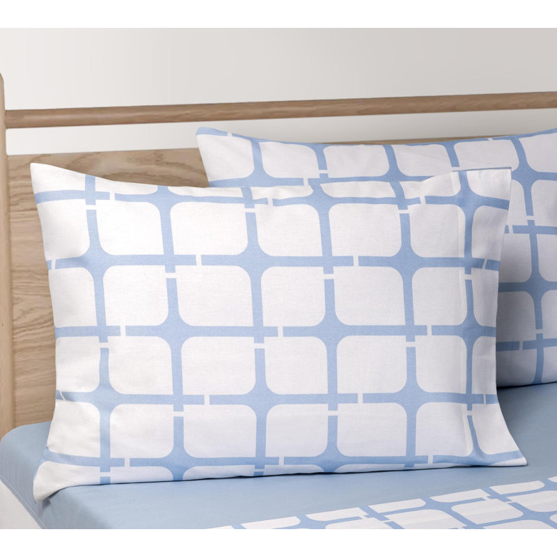 Geo Printed 2 Piece 100% Cotton Guest Room Pillowcase Case Pack, Blue, Queen