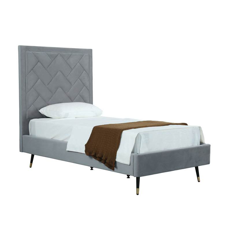 Lit plateforme en bois d'eucalyptus Crosby, Gris, Simple