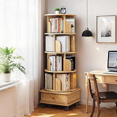 Rotating Rolling Bookcase with 1 Drawer