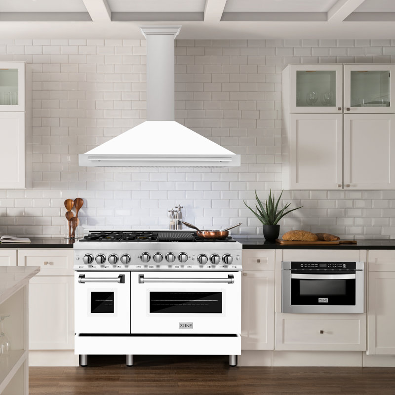 ZLINE 48" Fingerprint Resistant Stainless Steel Range Hood with Stainless Steel Handle, White Matte