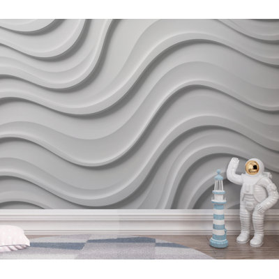 3D Ocean wave Wallpaper Mural– White Plaster Wave relief
