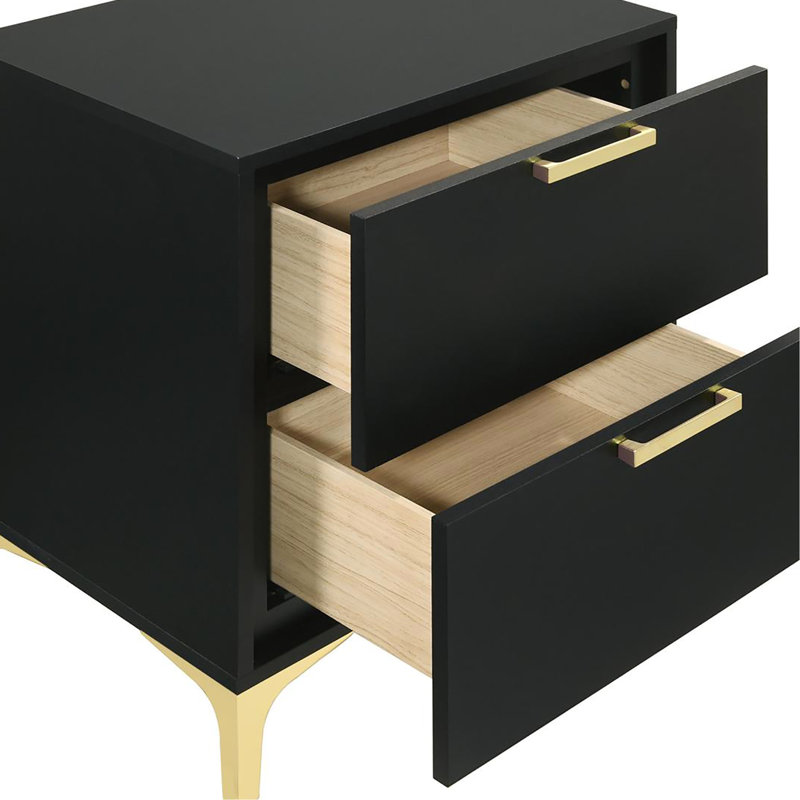 Elegant Bedroom Nightstand In Black And Gold - 2 Drawer Practical Storage Modern For Elegance, Black