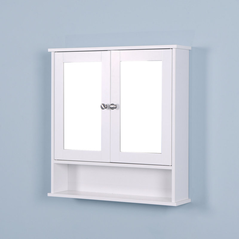 Armoire de salle de bain murale avec 2 portes miroir et tablette réglable