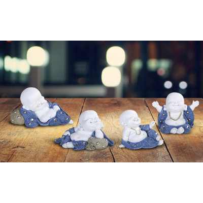 4 figurines de Bouddha Maitreya miniature bleu et blanc 4 pièces