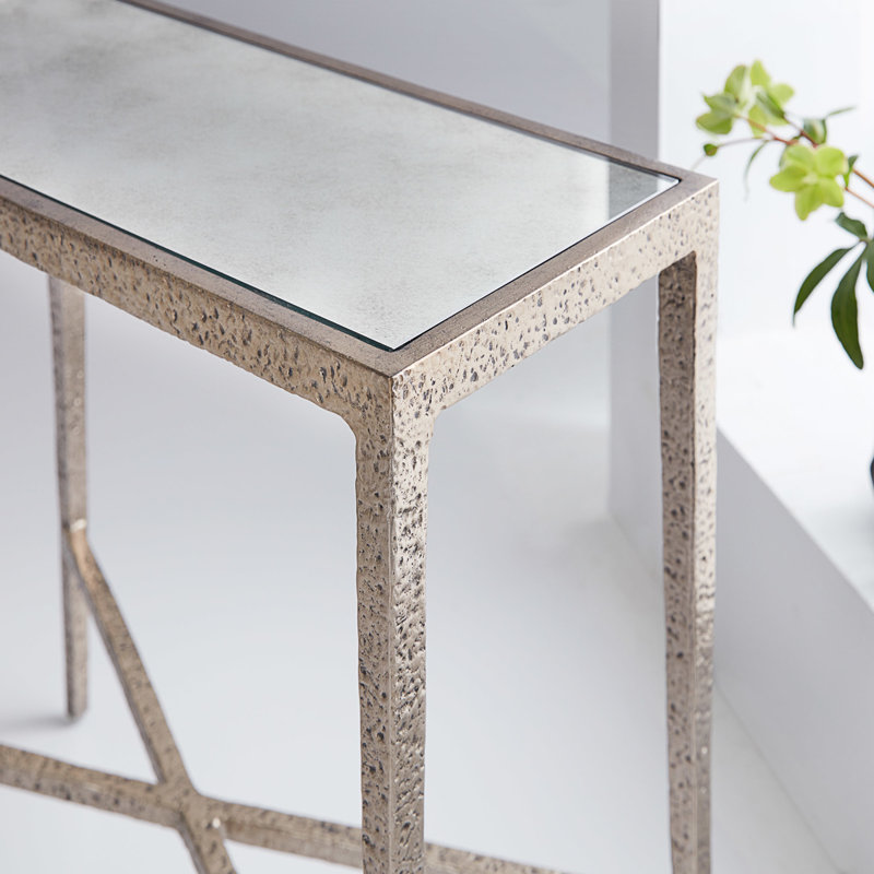 10'' W Glass Console Table, Antique Aluminum