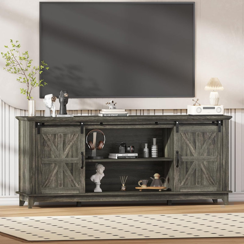 66" Farmhouse TV Stand Entertainment Center for TVs Up to 75 Inch, Oak