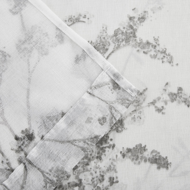 72" White And Gray Floral Shower Curtain