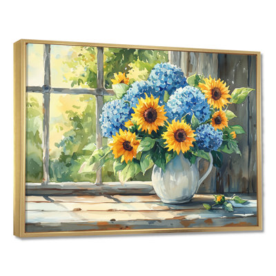 «Domella Hydrangeas And Sunflowers Farmhouse II - Hydrangea», art mural