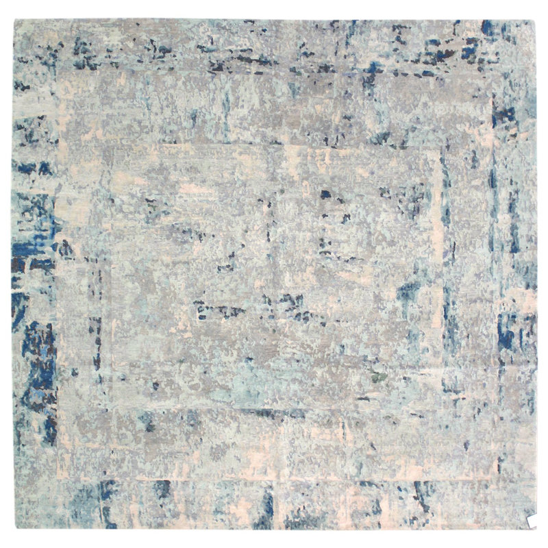 Tapis unique noué à la main de style nouvel âge de 10 pi en bleu Tribeca