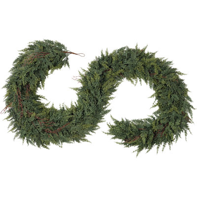 Guirlande de Noël en faux cèdre de 2,74 m (9 pi), guirlande de verdure artificielle persistante en cèdre doux pour foyer, escalier, porte, décoration intérieure et extérieure des Fêtes (ensemble de 2)