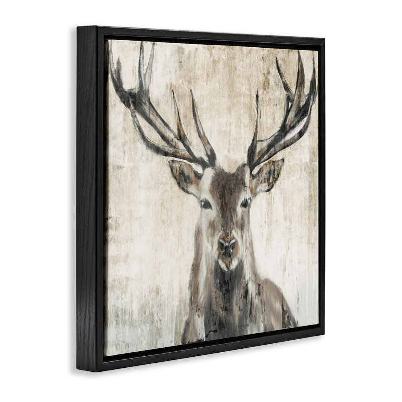Portrait de faune d'élan rustique, H 18 po x l 18 po, Cadre flottant noir de jais