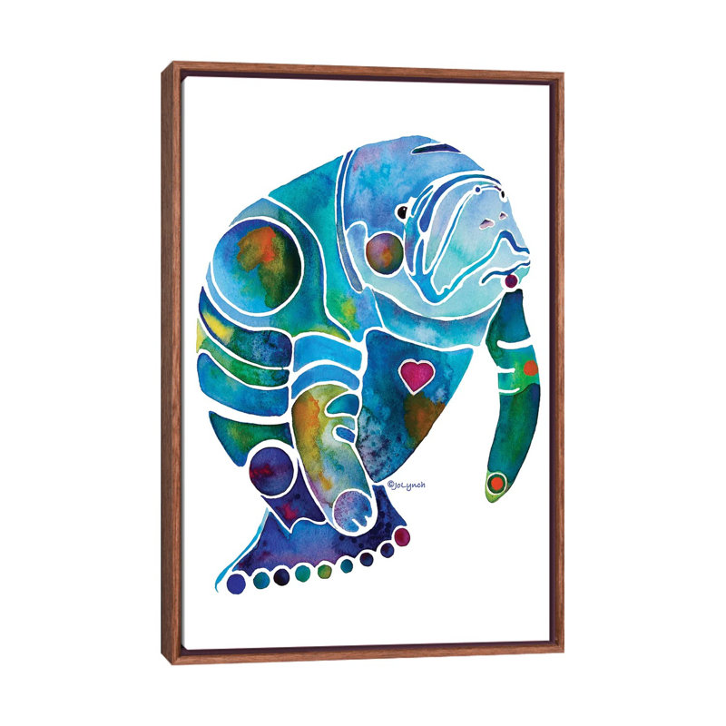 Manatee I by Jo Lynch - Painting on Canvas, 66.04 cm H x 45.72 cm W, Classic Brown Wood Framed