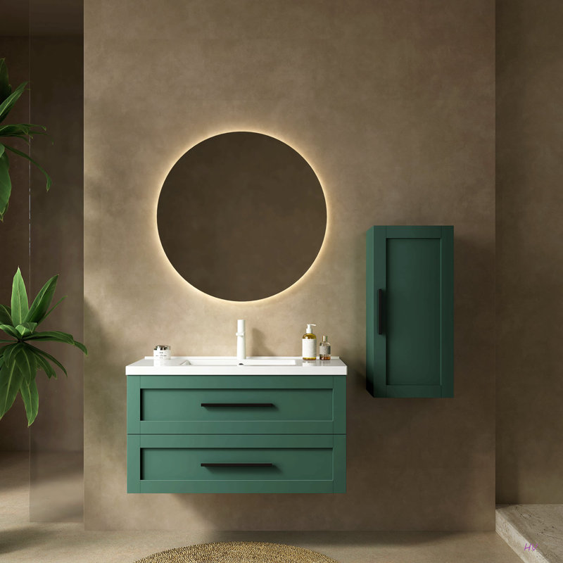 Meuble-lavabo 36 po avec lavabo, meuble-lavabo mural moderne flottant avec 2 tiroirs (sans armoire latérale), lavabo en céramique sans robinet