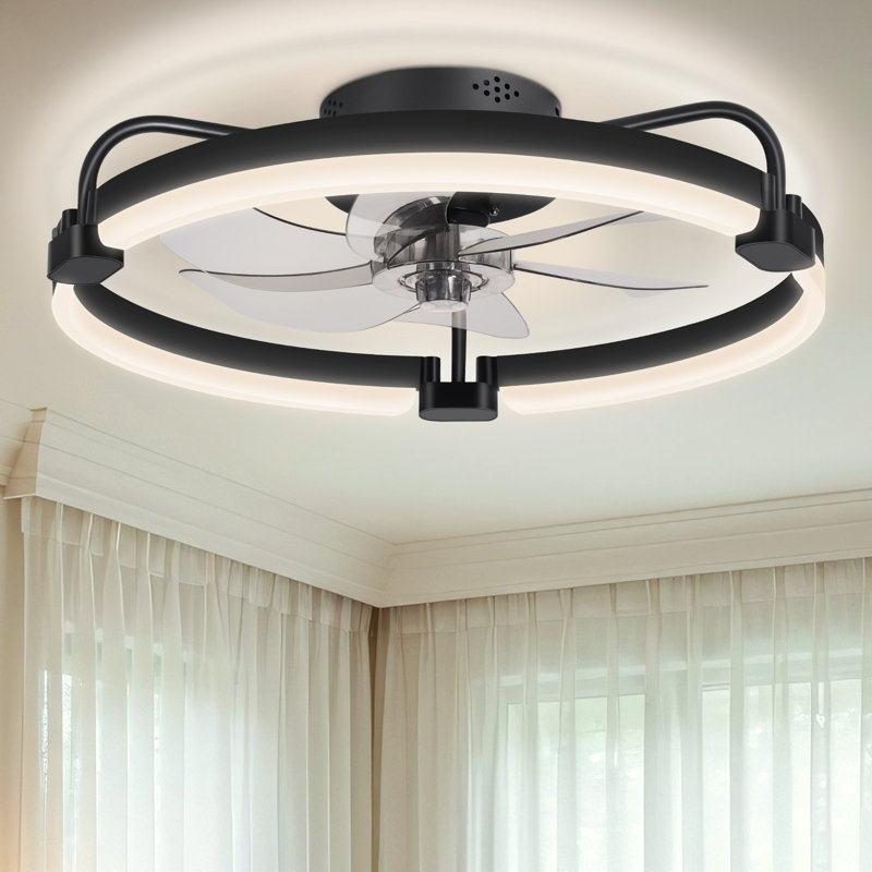 Ventilateur de plafond avec lumière pour chambre à coucher, Lame noire / corps noir, Non, 20 po de largeur