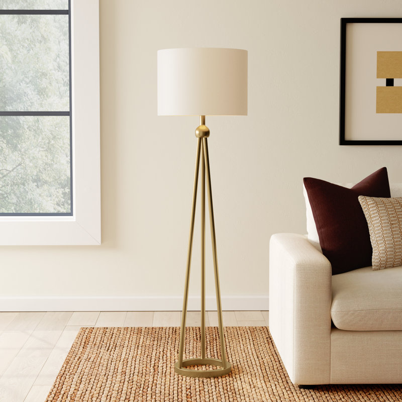 Sonder 60" Iron Tripod Floor Lamp with Linen Drum Shade, Gold