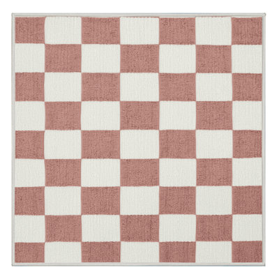 Machine Washable Checkered White Area Rug