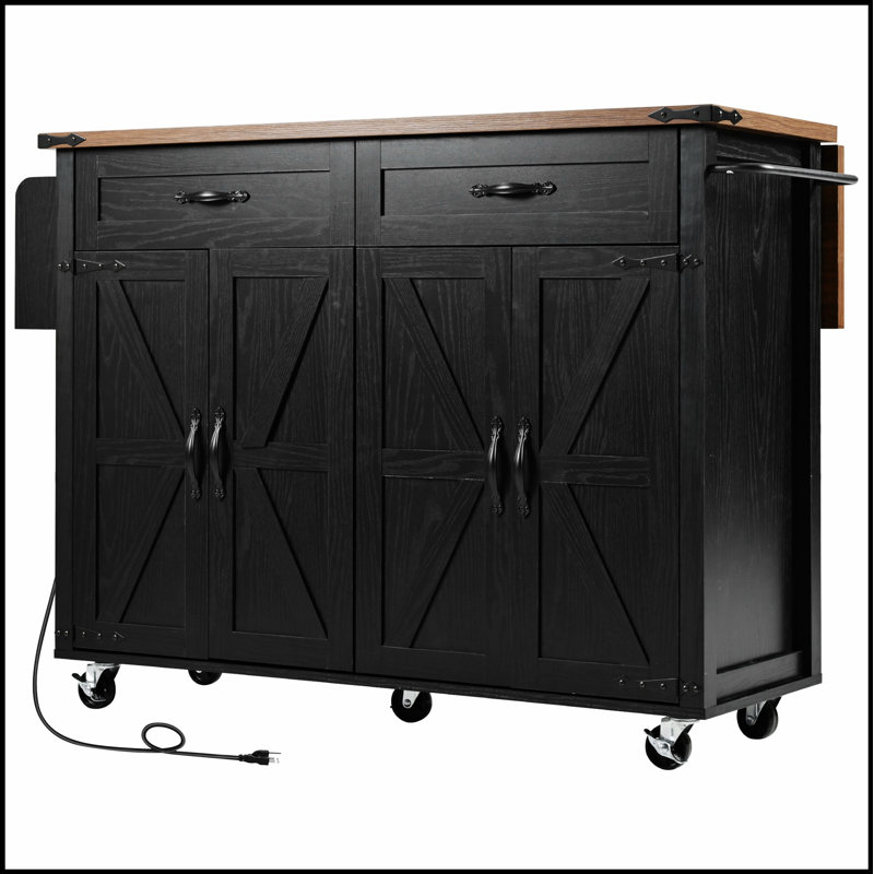Charmant îlot de cuisine campagnard avec rangement polyvalent et options d'alimentation, parfait pour les espaces de cuisson rustiques et organisés.