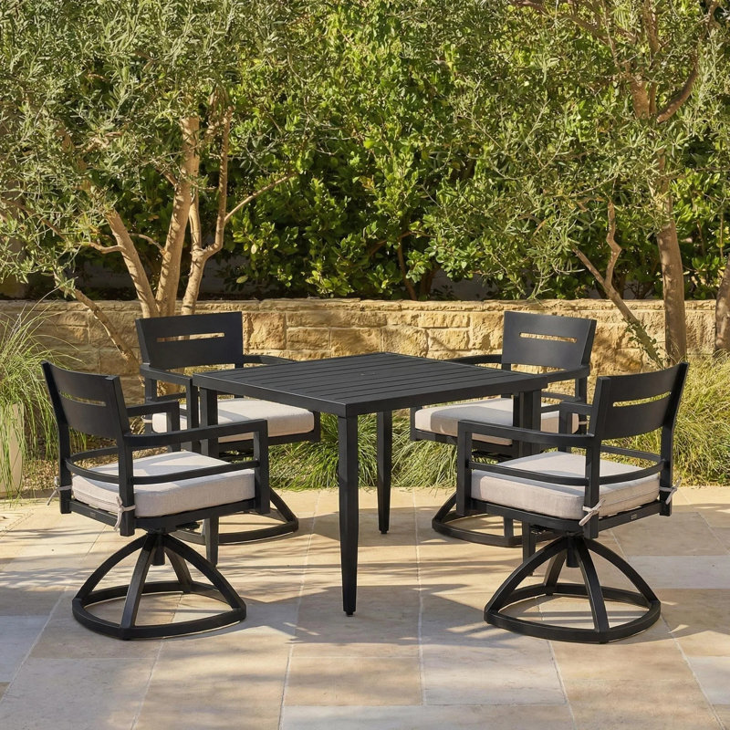 5-Piece Outdoor Patio Modern Dining Set including 4 Swivel Rockers Chair and 40" Square Dining Table