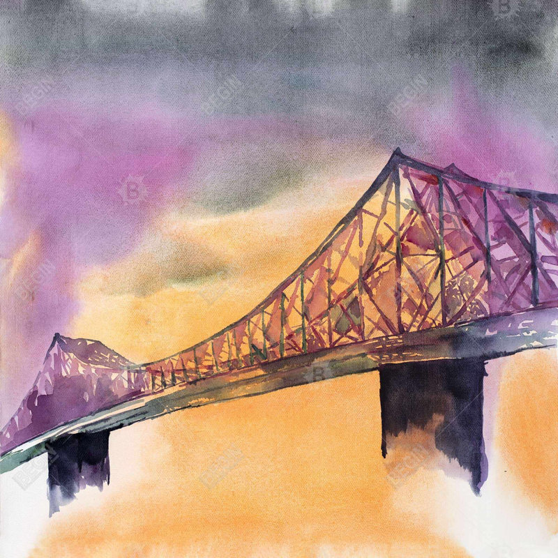 "Pont Montréal-Montréal" sur toile, Orange / mauve