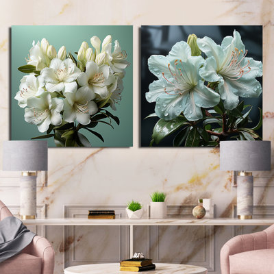 Rhododendron blanc, beauté réaliste - ensemble de 2 collages rhododendrons carrés