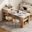 Îlot de cuisine 59,5 po avec table de salle à manger extensible K&K, table de rangement avec rangement double-face, îlot de cuisine avec 2 tiroirs, prise de courant, tablettes ouvertes sur le côté-121068931