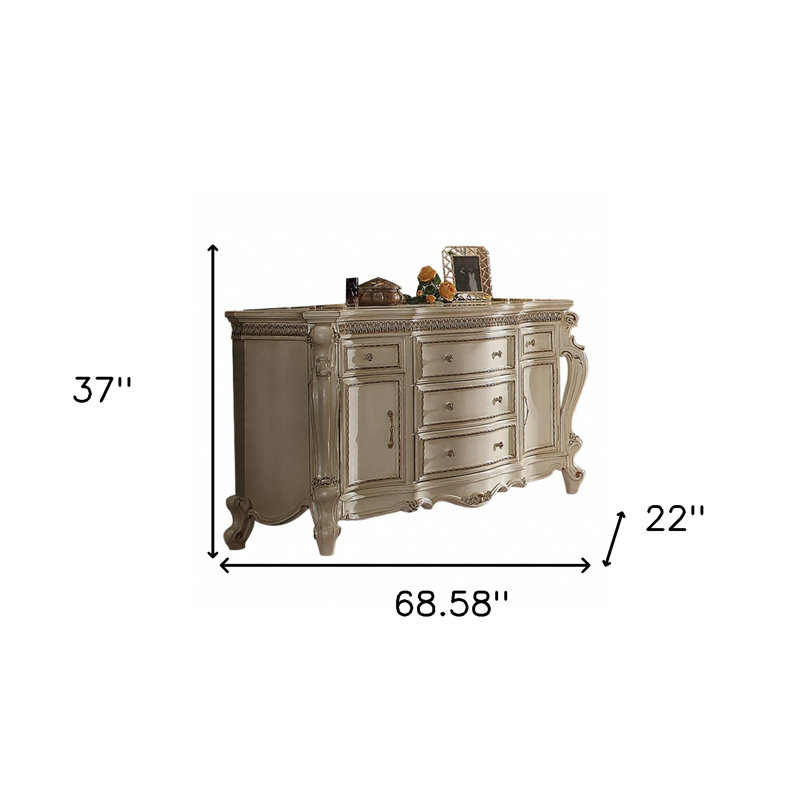  Commode triple 69 po à cinq tiroirs en bois massif et manufacturé 69 po