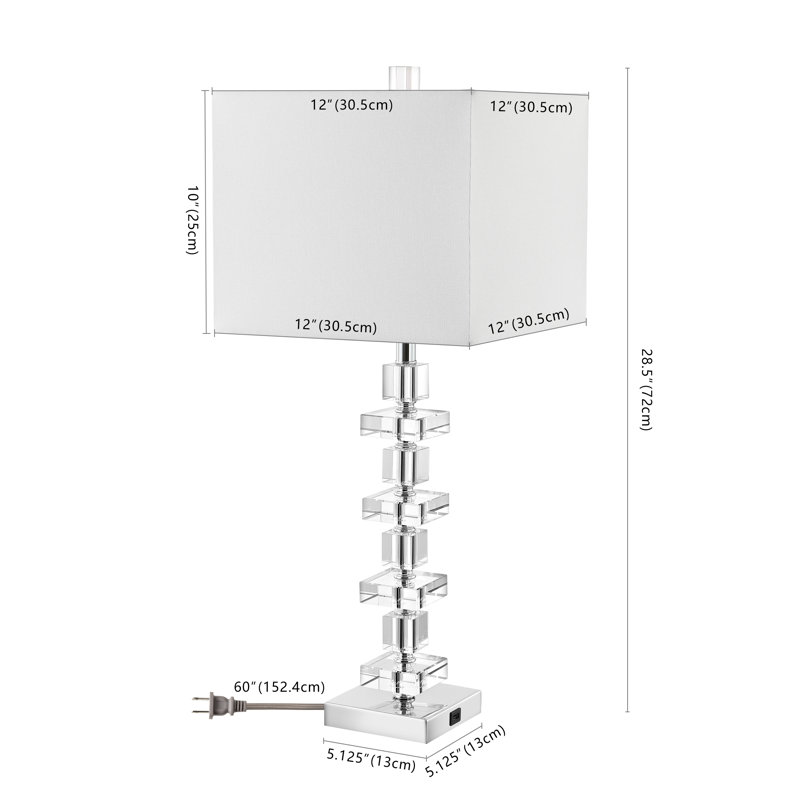 White Crystal and Chrome Art Deco Table Lamp Set with USB Port
