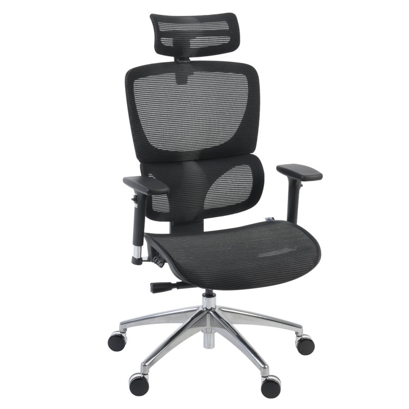 Chaise de bureau ergonomique en filet Omega O-2 Tech avec appui-tête / soutien lombaire réglable - noir