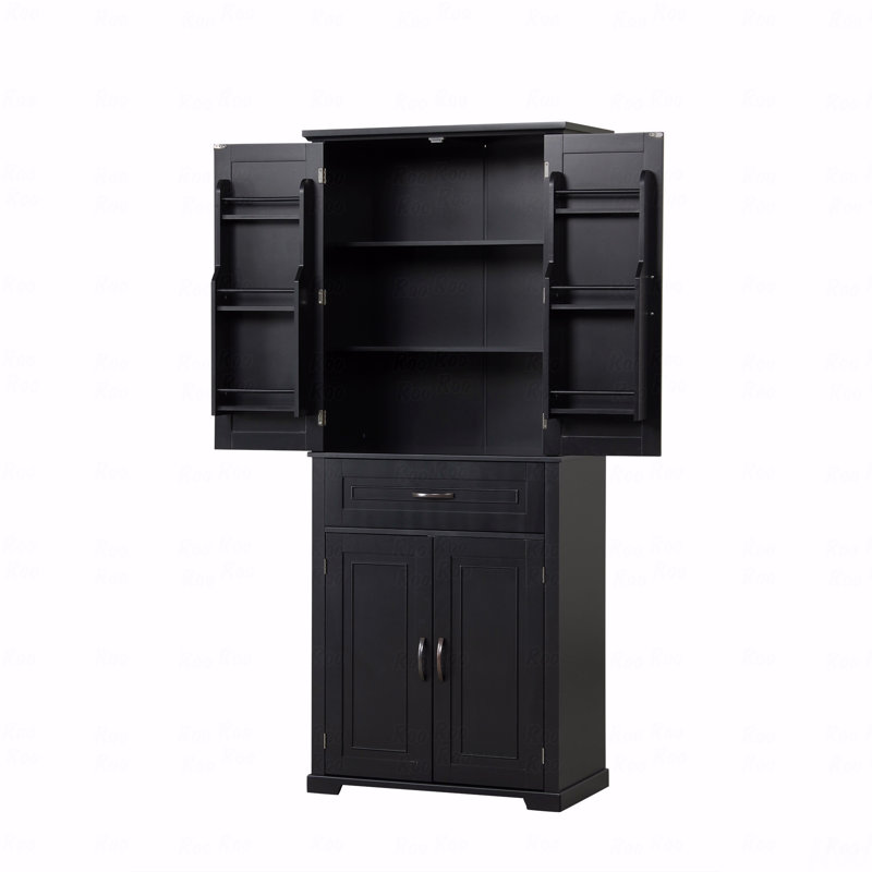 Armoire de rangement de salle de bain avec portes et tiroir, plusieurs espaces de rangement, tablettes réglables, Noir