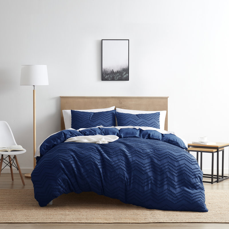Modern Boho Duvet Cover Set, Queen Duvet Cover + 2 Standard Shams, Navy
