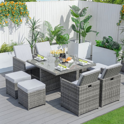 8 - Person Wicker Patio Dining Set with Square Table