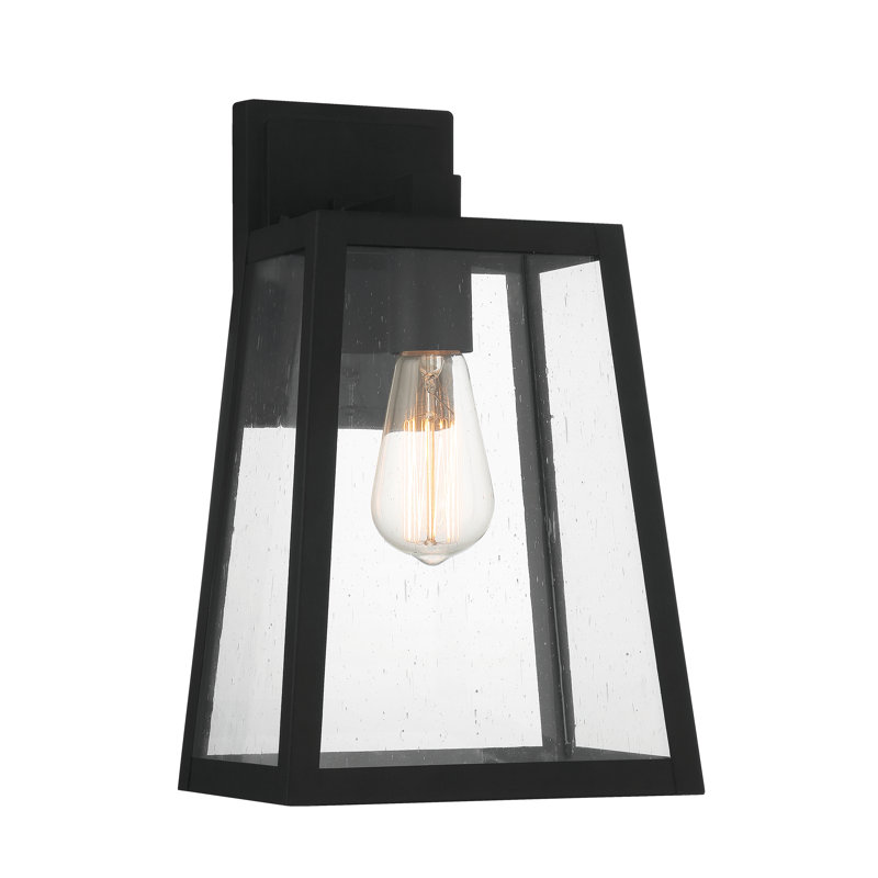 Lanterne murale d'extérieur en verre grainé noir mat, H 13,25 po x l 8 po x P 7,75 po