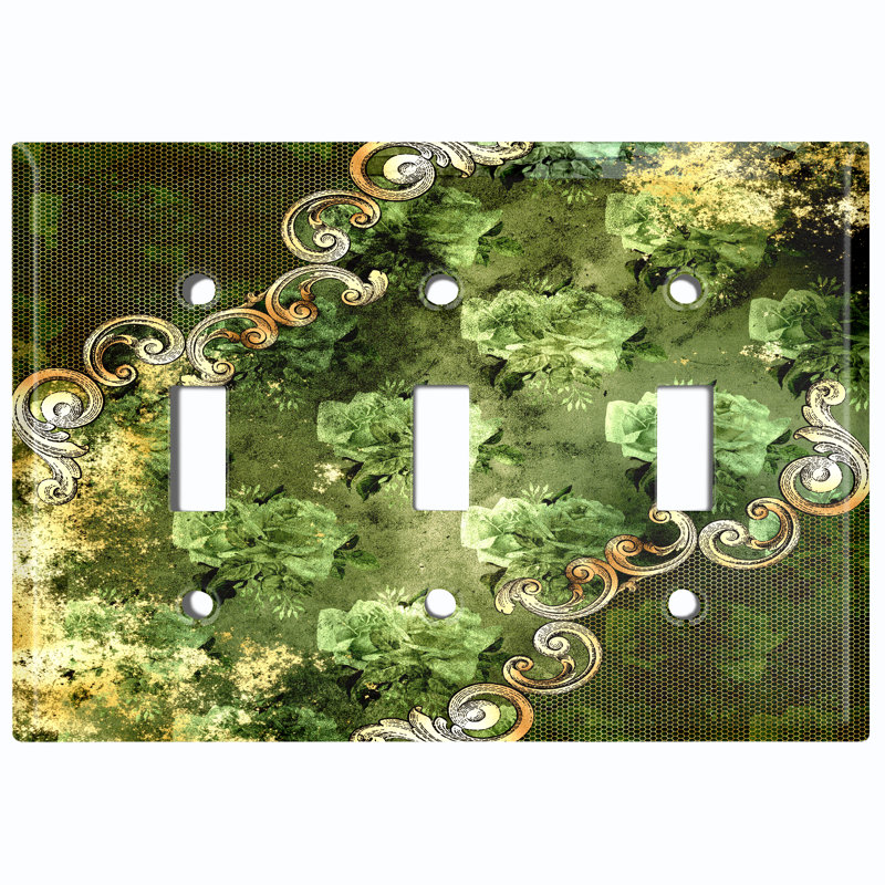 Plaque murale d'interrupteur à bascule 3 lumières Green Rose Flowers