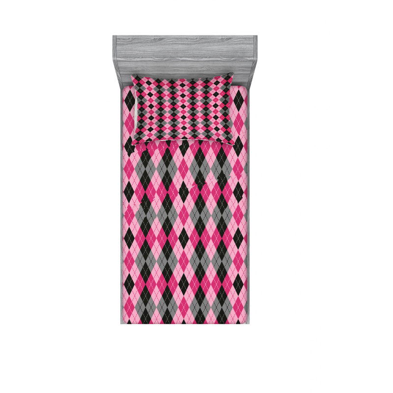 Ensemble de draps à rayures argyle motif diamants et losanges, Ensemble de draps pour lit simple avec drap-housse