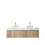Meuble-lavabo 60 po, meuble-lavabo flottant 60 po, comptoir en pierre frittée blanc Carrara et 2 cuves en céramique avec 3 trous de robinet pré-percés, pré-assemblé, couleur grain de bois de chêne blanc