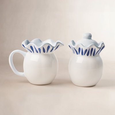 Iris Blue Ceramic Sugar and Creamer Set