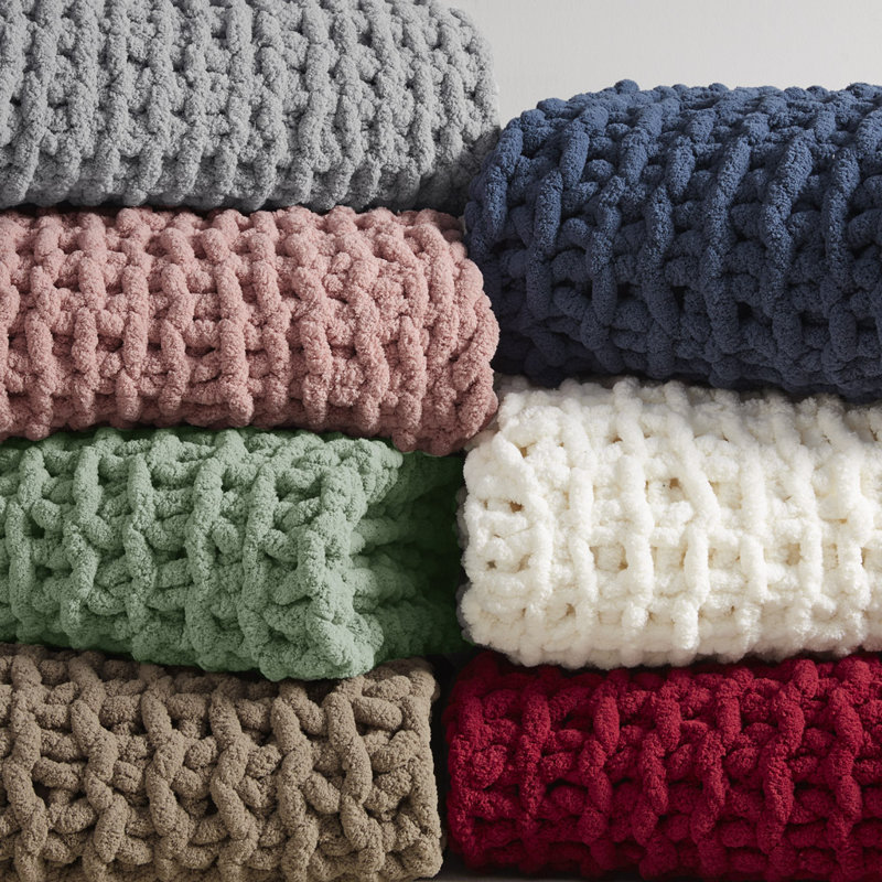 Jeté en chenille tricoté à la main Gracie Mills Dana, Brun