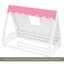 Lit simple au sol avec tente et lit de camp en bois massif avec garde-corps pleine longueur, design Montessori et enfantin, blanc et rose-325523722-325523720