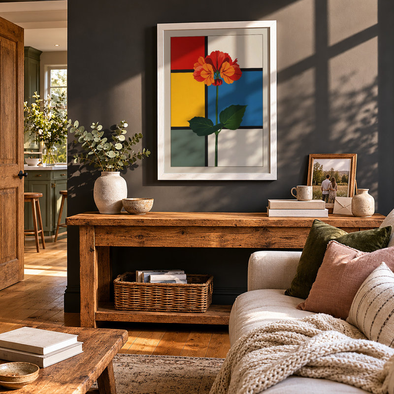 Flower in Geometry Geometric - Framed Print, A2 - 59.4 x 42.0 cm, White
