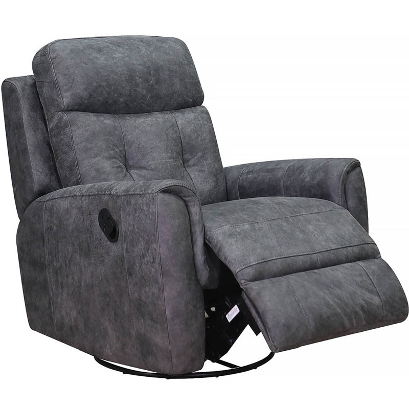 Avanna Top Grain Leather Manual Swivel Glider Recliner, Torino Quartz Gray