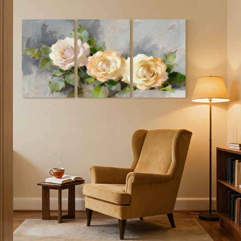 «Rose Three Three Rose», ensemble de 3 impressions sur toile, H 18 po x l 36 po