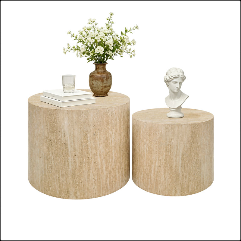 Ensemble de tables basses gigognes avec un design rond moderne et des pieds antidérapants, Beige Gray+White