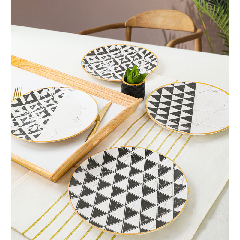 Ensemble de 4 assiettes en céramique 9,8 x 9,8 x 1,5 pouces | 100% antibactérien, matériau facile à nettoyer | Va au lave-vaisselle jusqu'à 140 ° F, va au micro-ondes, résiste aux chocs thermiques, parfait pour les repas et les réceptions élégants