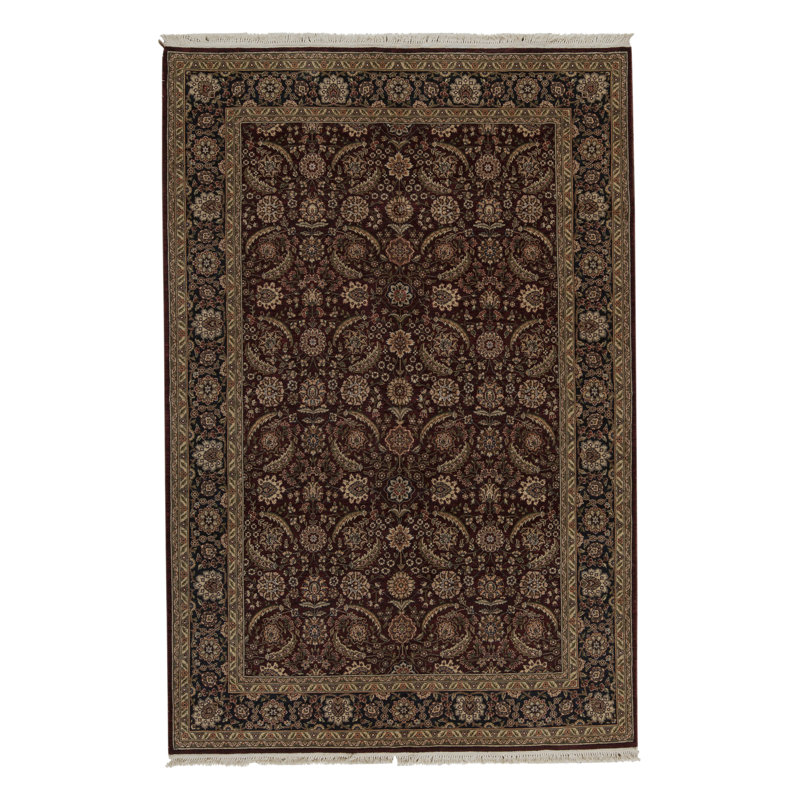 Tapis oriental en laine noué à la main Manchuria vin / noir / beige