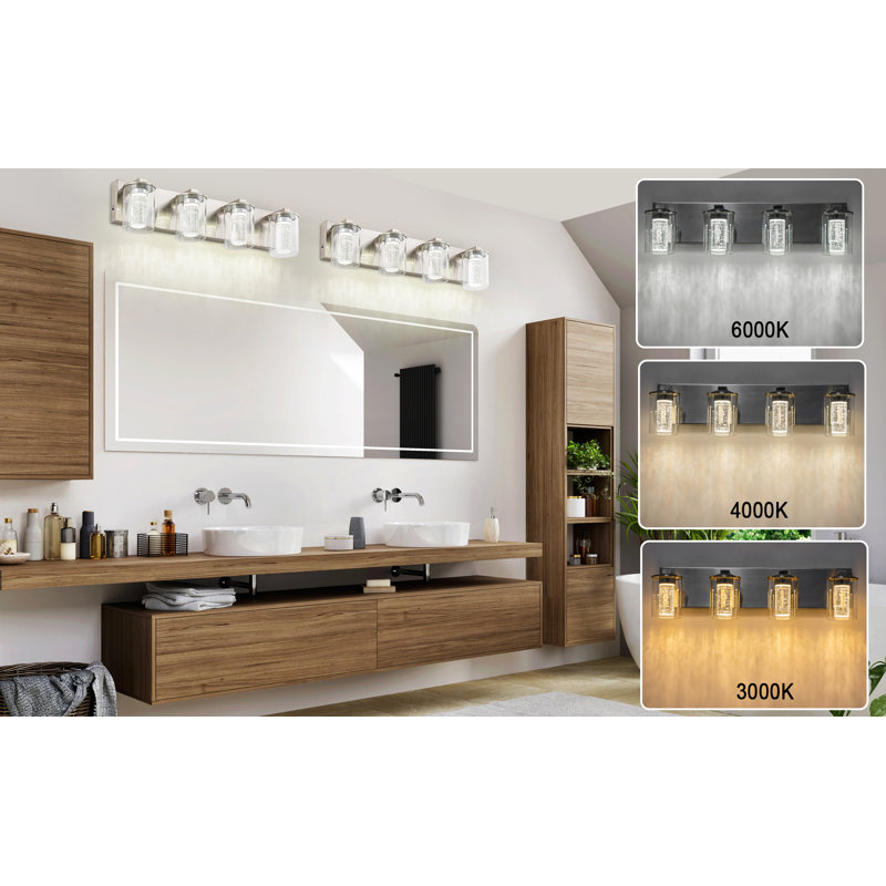 Modern Bathroom Vanity Light Fixtures, 4 Lights, Brushed Nickel