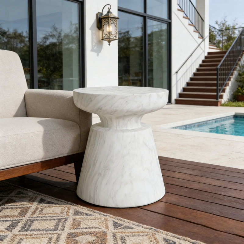 Table d'appoint d'extérieur en travertin Ponti, Blanc